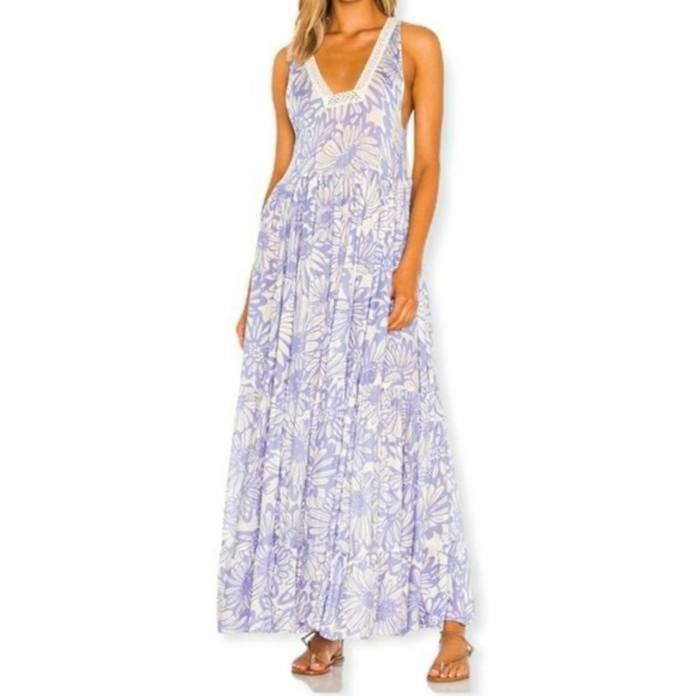 Free People Crochet Lace Maxi Dress Cornflower Blue XS